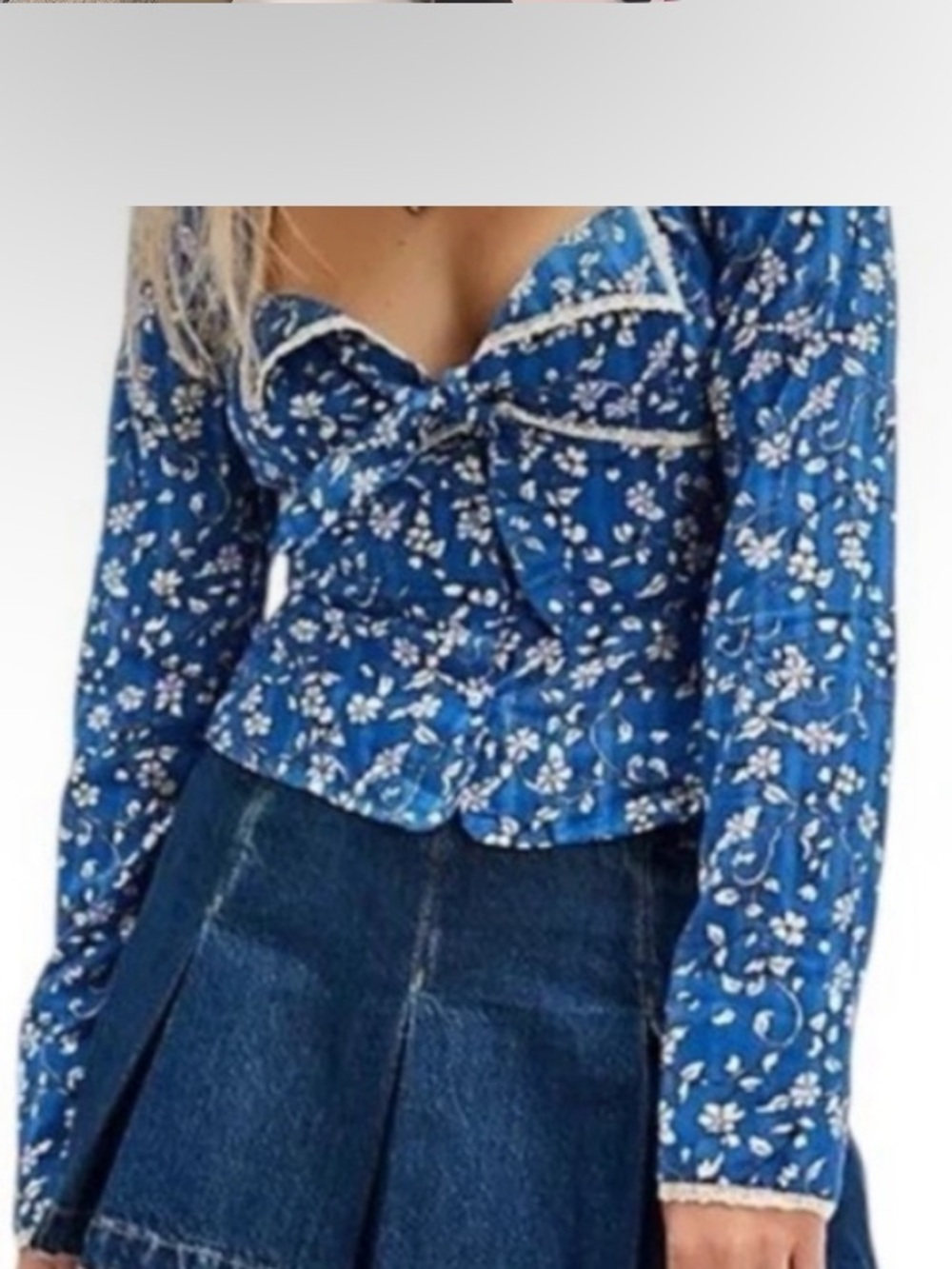 Free People Blue Floral Sweetheart Peplum Top